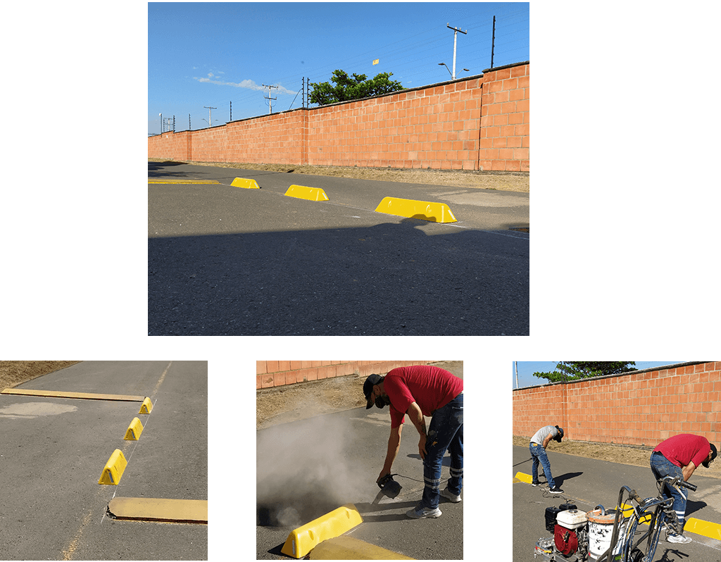 Instalación de separadores viales plásticos